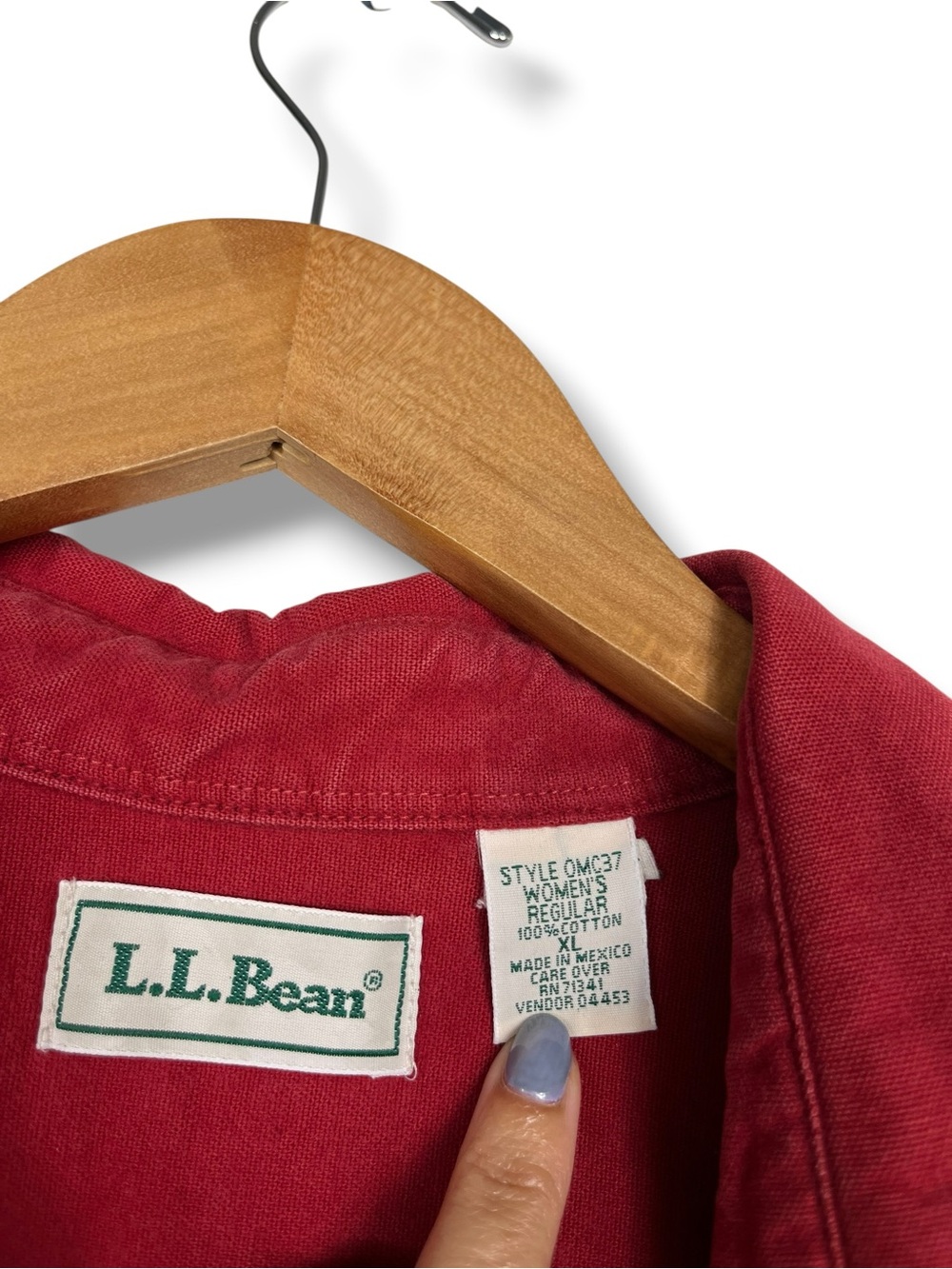 VTG LL Bean Chamois Shirt Red XL Cotton Red Camp Shacket Womens Flannel Heavy - Picture 7 of 10